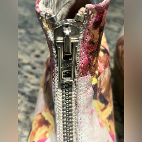 Diesel Floral Distressed Leather open toe ankle booties women size 38 - Picture 4 of 11